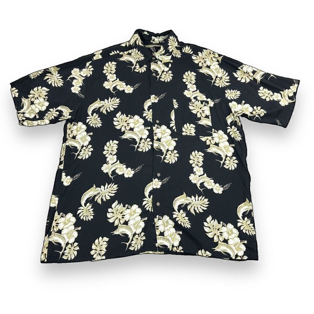 Munsingwear Shirt Mens Size Large L Black Floral Print‎ Short Sleeve Button Down